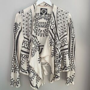 BIYA Johnny Was Black and White Patterned Embroidered Open Cardigan Medium